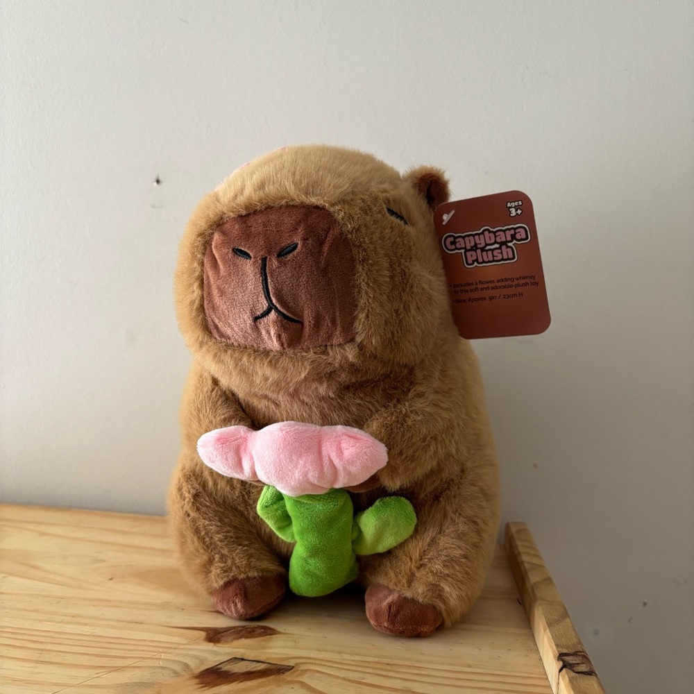 Brown Capybara with Pink Tulip Flower Plush Toy